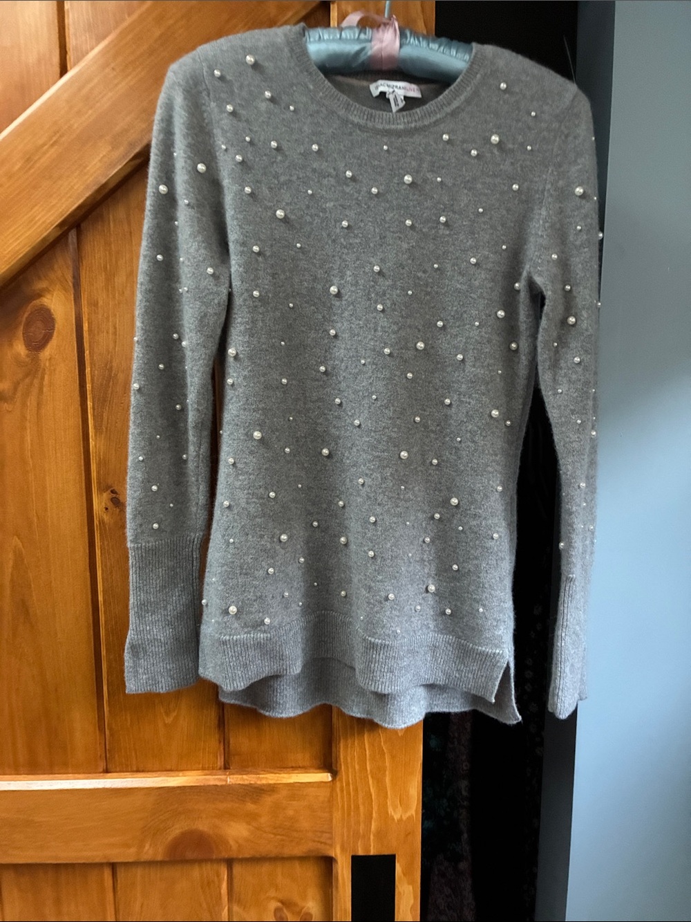 Isaac Mizrahi Gray Sweater with Pearl Embellishments